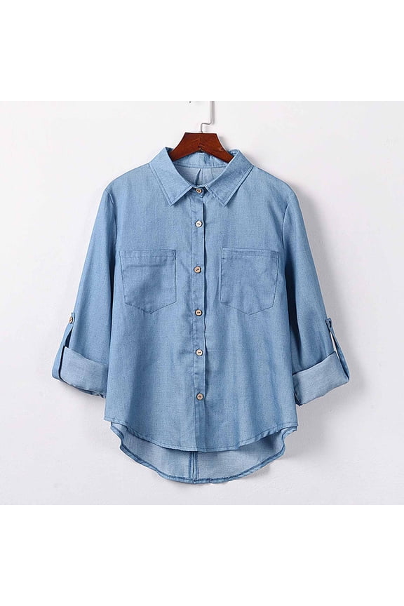 New Women Casual V-Neck Pocket Back Split Long Sleeved Shirt