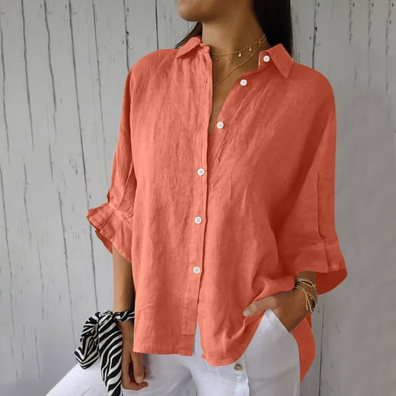 Patlollav New Women Solid Casual Cotton and Linen Shirts Bubble Wrinkles Tie Back Design Fashion Tops