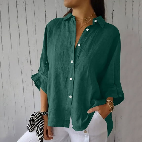 Patlollav New 2024 Women Solid Casual Cotton and Linen Shirts Bubble Wrinkles Tie Back Design Fashion Tops
