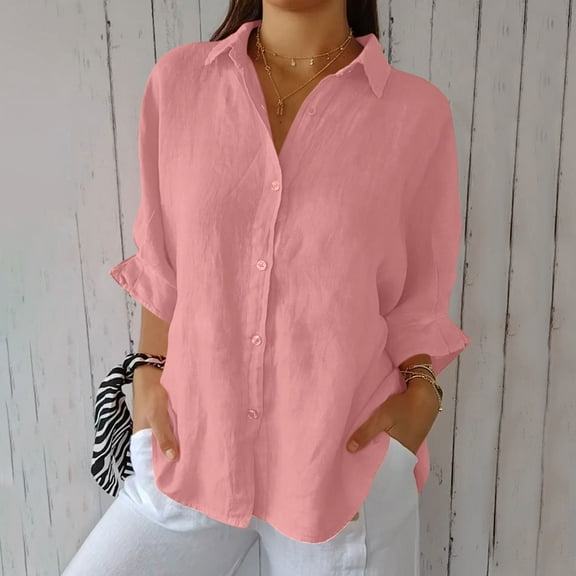 Patlollav New Women Solid Casual Cotton and Linen Tie Back Design Fashion Shirt Tops