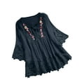 thumbnail image 1 of Patlollav New 2024 Women Vintage Lace Patchwork Bow V-Neck Three Quarter Blouses T-Shirt, 1 of 5
