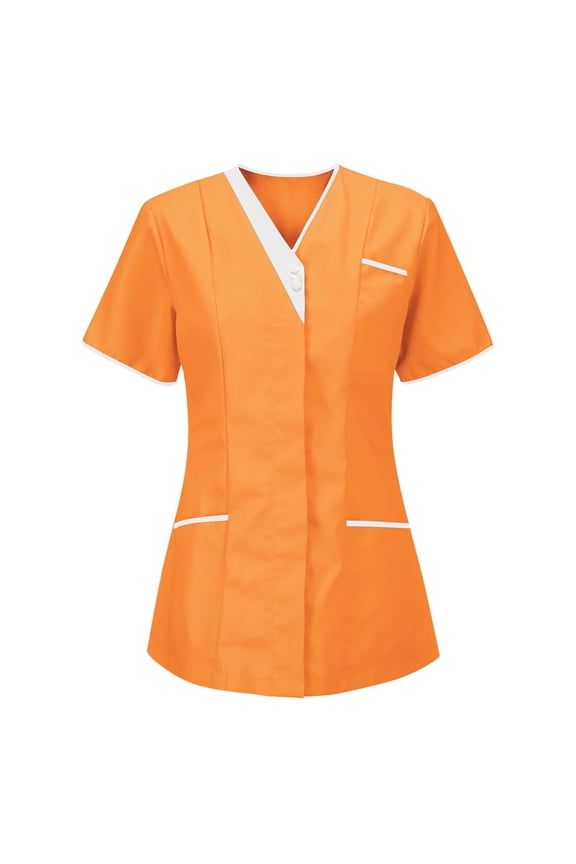 New Womens Nurses Tunic Uniform Clinic Carer V-Neck Short Sleeve Botton Down Protective Clothing Tops with Pockets