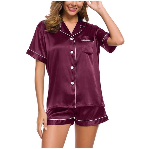 Patlollav Pajamas Womens Home Wear Two-Piece Suit Short Sleeve Pants Pajama Set