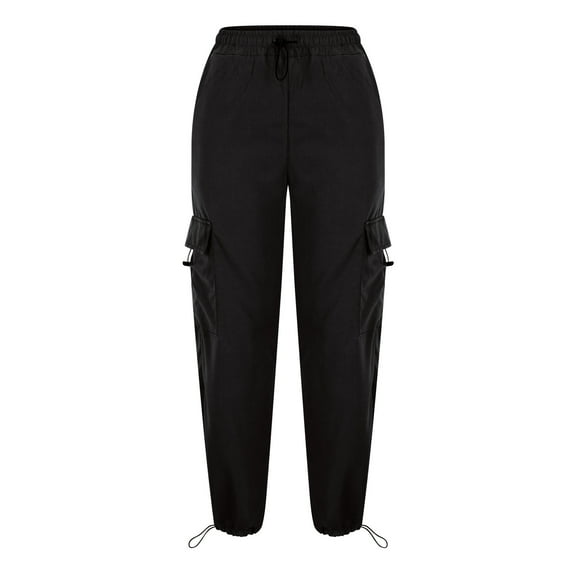 Patlollav Pants Womens Street Style Retro Pocket Lace Up Elastic Waist Casual Workwear Pants