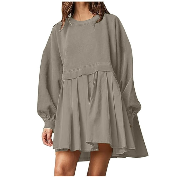 Patlollav Plus Size Ladies Mini Dresses,Womens Casual Over Sized Sweatshirt Long Sleeve Dress
