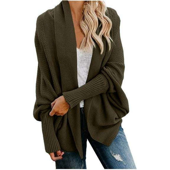 Patlollav Plus Size Womens Kimono Cable Knitted Slouchy Oversized Wrap Cardigan Sweater