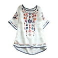 thumbnail image 1 of Patlollav Plus Size Womens Spring Summer Short Sleeve Embroidery Tops Cotton and Linen Blouse, 1 of 6