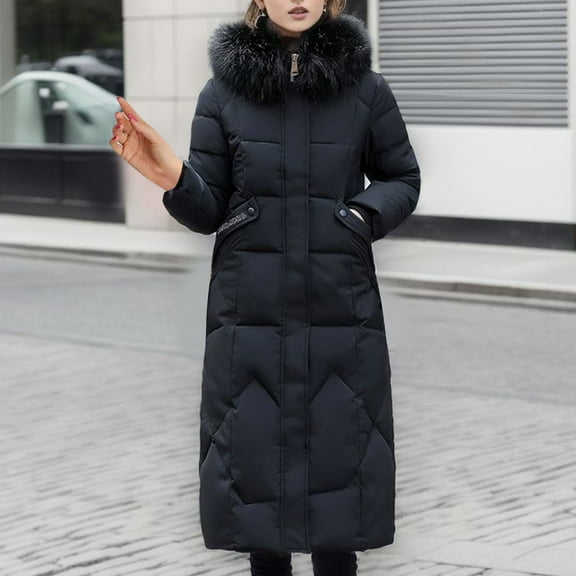Patlollav Plus Size Coats,Women's Long Winter Puffer Coat Warm Maxi Down Jacket Parkas