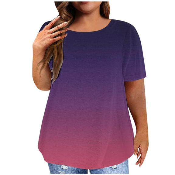 Patlollav Plus Size Shirts For Women Summer Tie Dye Short Sleeve Tshirt Cozy Crewneck Tunic Tops 2024 Classic Work Tee Shirts