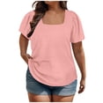 thumbnail image 1 of Patlollav Plus Size T Shirts For Women Square Neck Tunic Tops Loose Solid Short Sleeve Shirt 2024 Summer Tee Shirts, 1 of 1