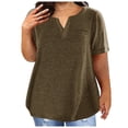 thumbnail image 1 of Patlollav Plus Size Tops For Women V-Neck Solid Casual Loose Summer Short Sleeve Tshirt Blouse With Pockets, 1 of 1