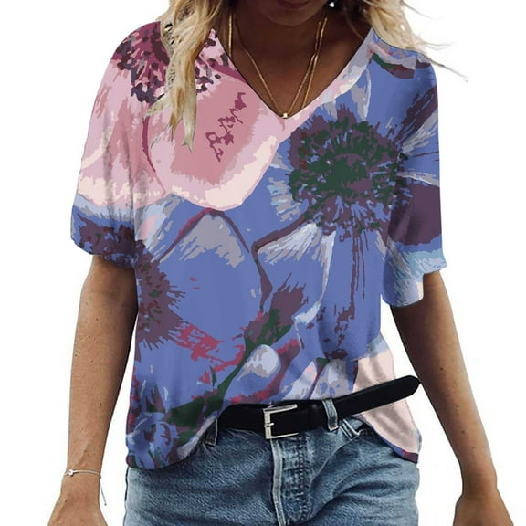 Patlollav Plus Size Womens,Summer Sexy Fold Print Regular Women Short Sleeve V Neck Button Tops