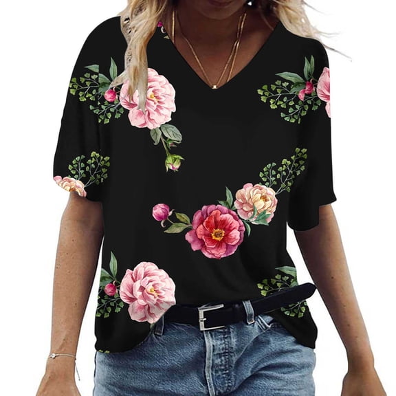 Patlollav Plus Size Womens,Summer Sexy Fold Print Regular Women Short Sleeve V Neck Button Tops