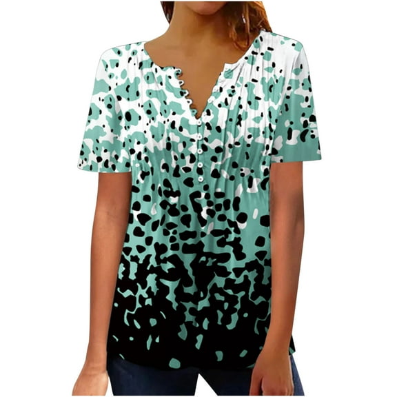 Patlollav Plus Size Womens,Women Summer Tops Sexy Fold Print Regular Short Sleeve Button Blouse