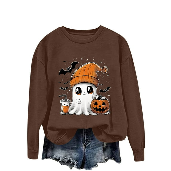 Patlollav Pntutb Halloween Women Sweatshirts Cute Ghost Horror Season Sweatshirts Fashion 2024 Blouse