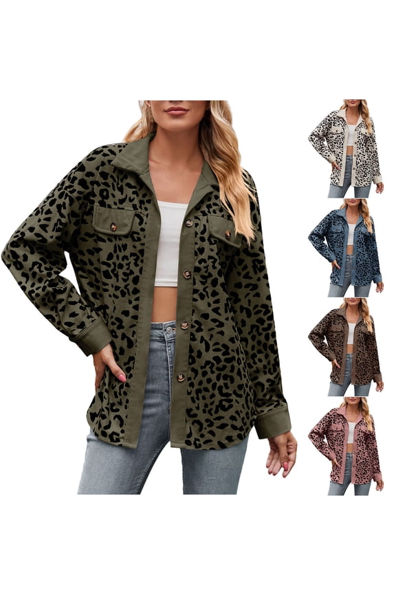 Pntutb Ladies Shirt Coat,Womens New Leopard Print Button Long Sleeve Jacket