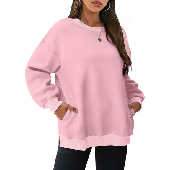 Patlollav Pntutb Winter Sweatshirts for Women Round Neck Long Sleeve Solid Loose Blouse Tops