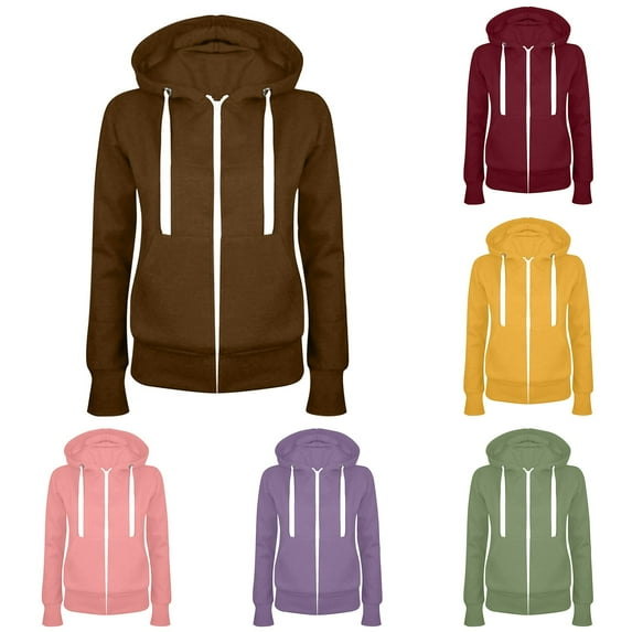 Patlollav Pntutb Women Fleece Sweater Coats,Ladies Casual Hooded Slim Zipper Tops