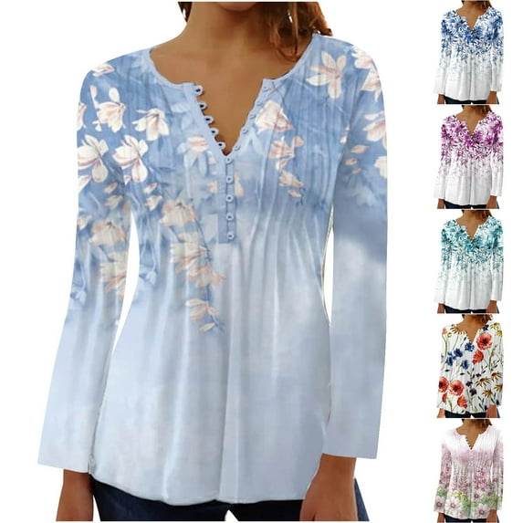 Patlollav Pntutb Women Summer Tops,Ladies Sexy Fold Print Long Sleeve Button Tops