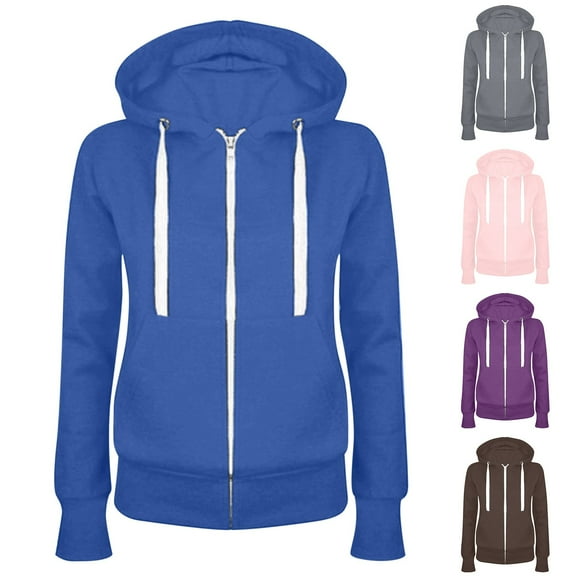 Patlollav Women Sweatshirts,Ladies Hooded Slim Zipper Fleece Sweater Coat