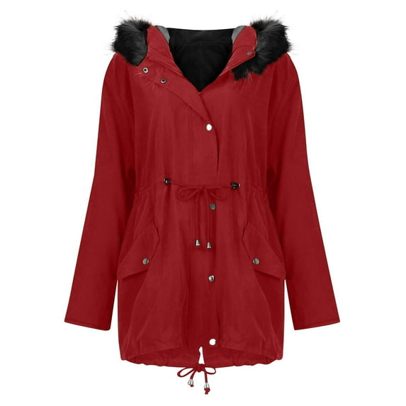 Patlollav Pntutb Womens Coats Plus Size Winter Cotton Mid Length Hooded Winter Warm Plush Coat