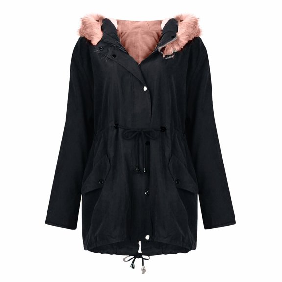 Patlollav Pntutb Womens Coats Plus Size Winter Cotton Mid Length Hooded Winter Warm Plush Coat