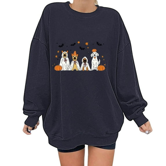 Patlollav Pntutb Womens Fall Winter Sweatshirts Halloween Glasses Girl Print Casual Sports Round-Neck Tracksuits