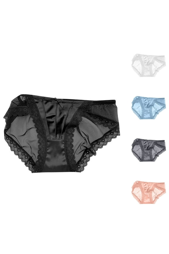 Pntutb Womens French Vintage Satin Solid Color Lace Panties Sexy Mesh Briefs