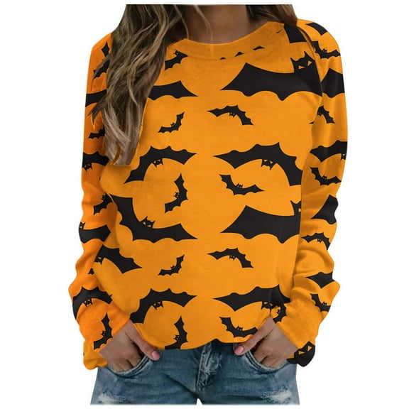 Patlollav Pntutb Womens Halloween Sweatshirts Long-Sleeve Casual Blouse Pullover
