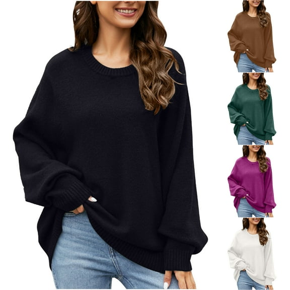 Patlollav Pntutb Womens Loose Lazy Style Bottom Round Neck Knit Tops