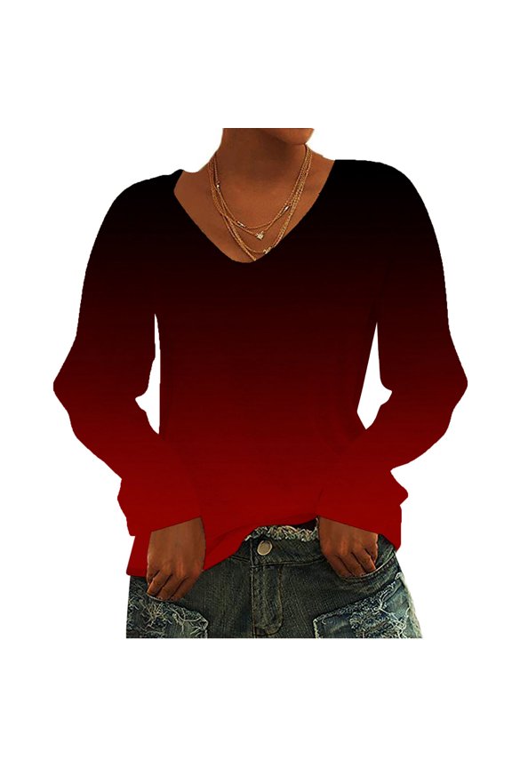 Pntutb Womens Tops,Ladies Casual Print V-Neck Long Sleeve T Shirt