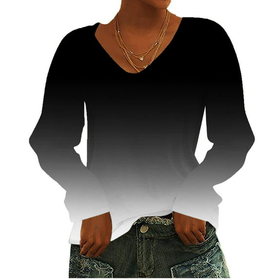 Patlollav Pntutb Womens Tops,Ladies Casual Print V-Neck Long Sleeve T Shirt