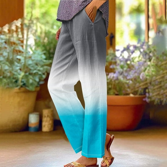 Patlollav Polyester Pants Womens Printed Rolled Casual Pocket Straight Leg Pants