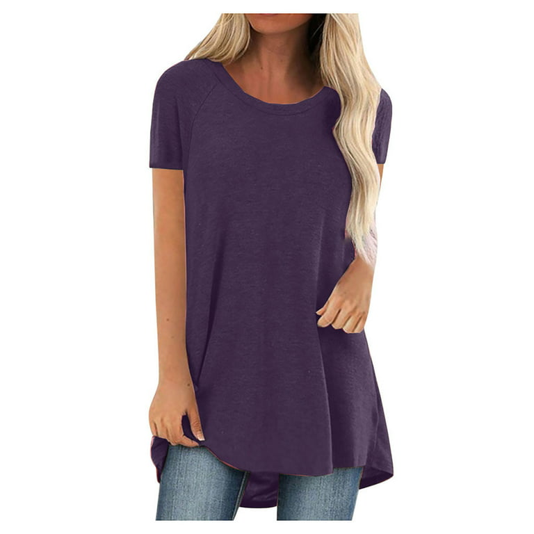 Patlollav Womens Plus Size Long Shirt Short Sleeve T-Shirt