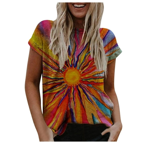 Patlollav Womens Plus Size Short Sleeve Print V-Neck Tops Tee T-Shirt Blouse