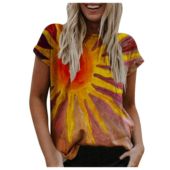 Patlollav Womens Plus Size Short Sleeve Print V-Neck Tops Tee T-Shirt Blouse