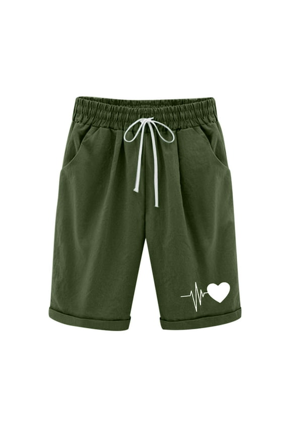 Patlollav Womens Plus Size Shorts Summer Print Five Points Cotton Linen Pants Casual Shorts