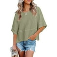 thumbnail image 1 of Patlollav Womens Summer Crewneck 3/4 Sleeve T-Shirts Solid Color Loose Fit Basic Tops, 1 of 5