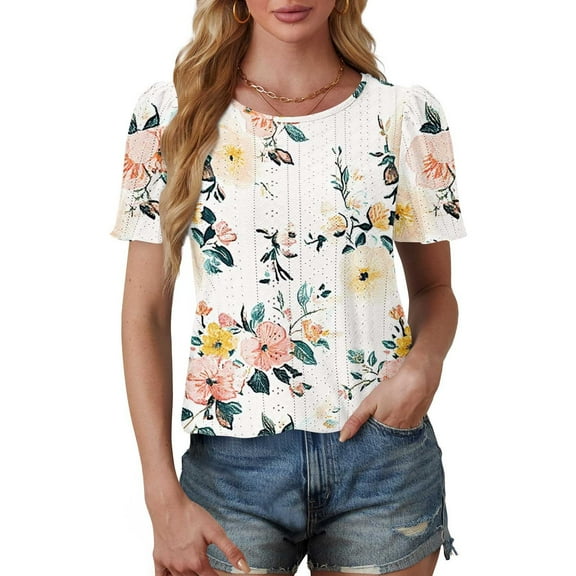 Patlollav Short Sleeve Shirts for Women Summer Dressy Casual Tops Pleated Front Blouse Ladies Tunics