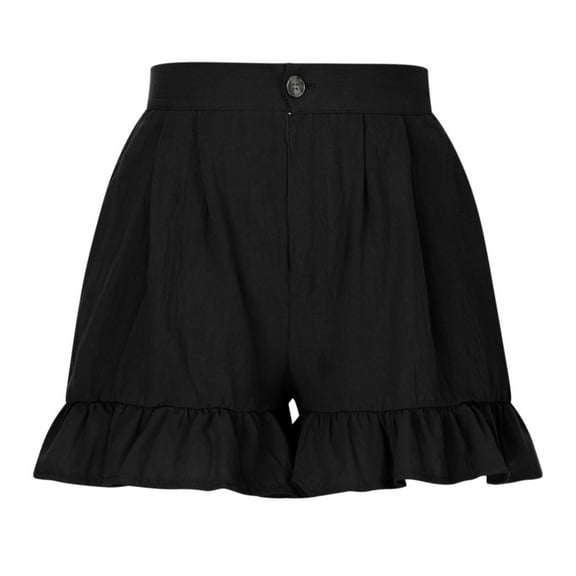 Patlollav Shorts for Women's Fashion Solid Color Casual Wide Leg Ruffle Loose High Waist Shorts Pants