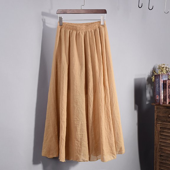 Patlollav Skirt Women's Summer High Waist Comfortable A-Line Skirt Large Size Temperament Mid Length Skirt
