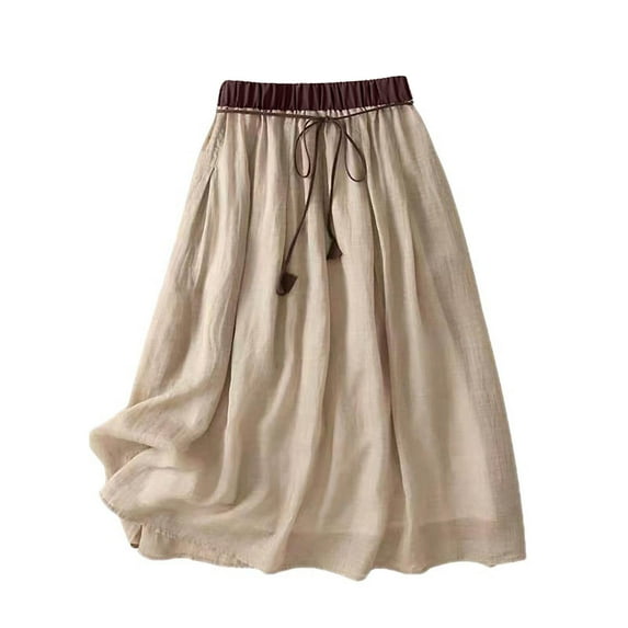 Patlollav Skirt for Women,Ladies Summer Loose Solid Color Drawstring Half-Body Skirt Women'S Mid-Length A-Line Skirt