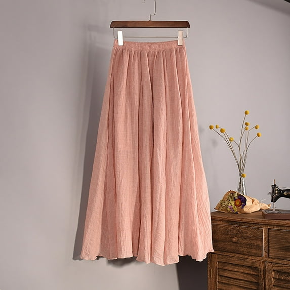 Patlollav Skirt for Women,Women'S Summer High Waist Comfortable A-Line Skirt Large Size Temperament Mid Length Skirt