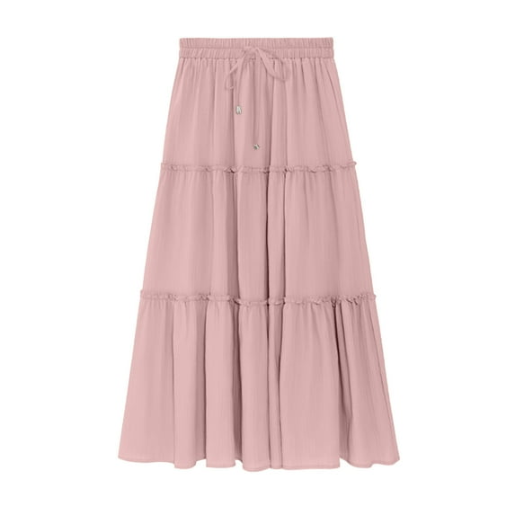 Patlollav Skrits for Womens,Women's Beach Style Solid Color Casual Pleated Ruffled Stretch Waist Tie Skirt