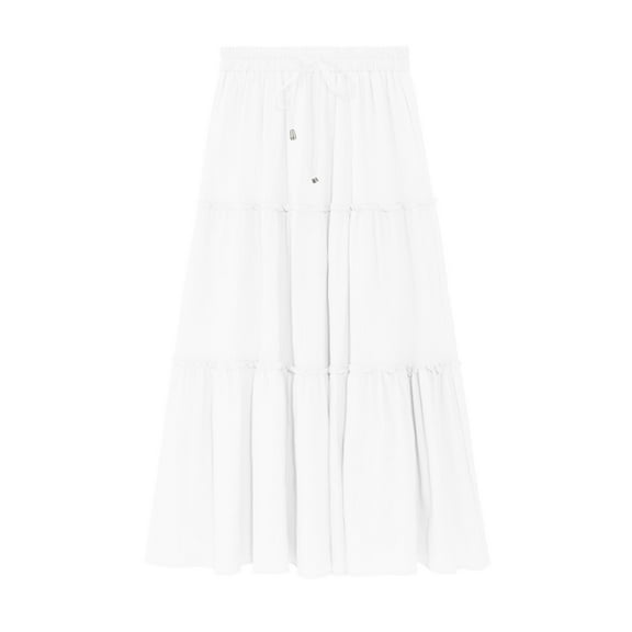 Patlollav Skrits for Women's Beach Style Solid Color Casual Pleated Ruffled Stretch Waist Tie Skirt