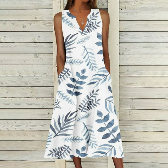 Patlollav Spring Dresses for Women,Women's Summer Casual Dress Design Camis Sleeveless V-Neck Long Dresses