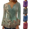 thumbnail image 1 of Patlollav Summer Blouses Sexy Fold Print Women Long Sleeve V Neck Button Top on Ladies, 1 of 7