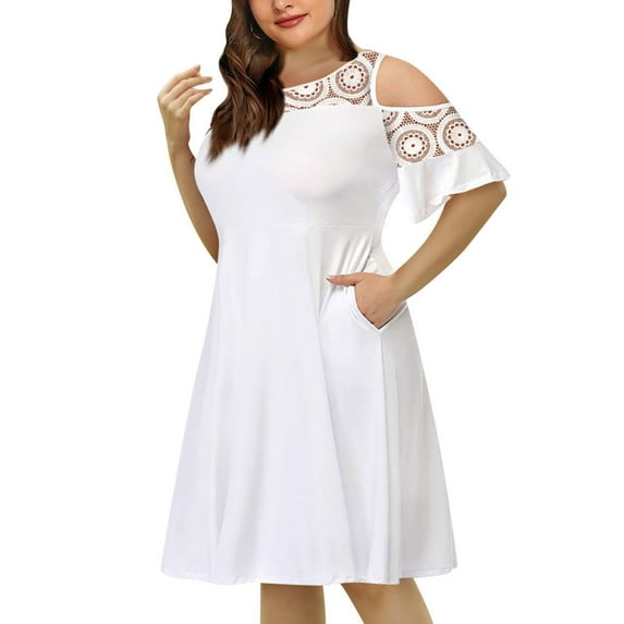 Patlollav Summer Dresses,Womens Plus Size Solid Casual Lace Short Sleeve Dress
