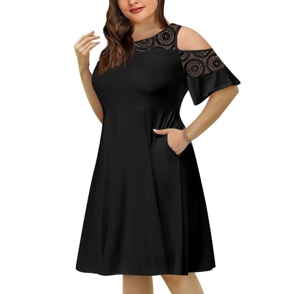 Patlollav Summer Dresses,Womens Plus Size Solid Casual Lace Short Sleeve Dress
