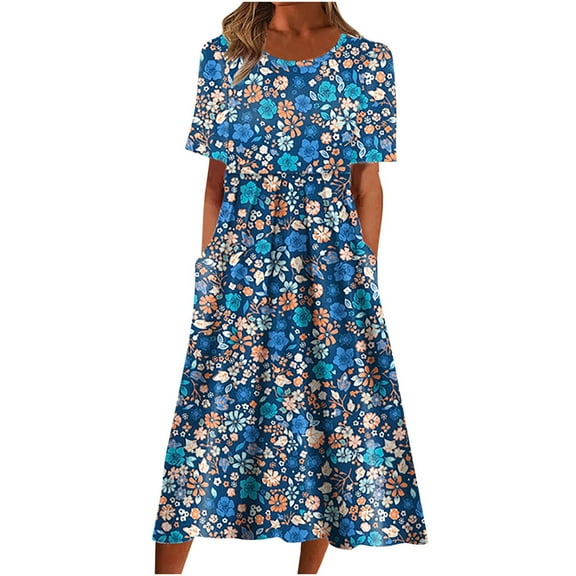 Patlollav Summer Dress for Women Casual hort Sleeve Zipper Folding Floral Dresses